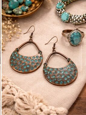 Turquoise Copper Hoop Earrings